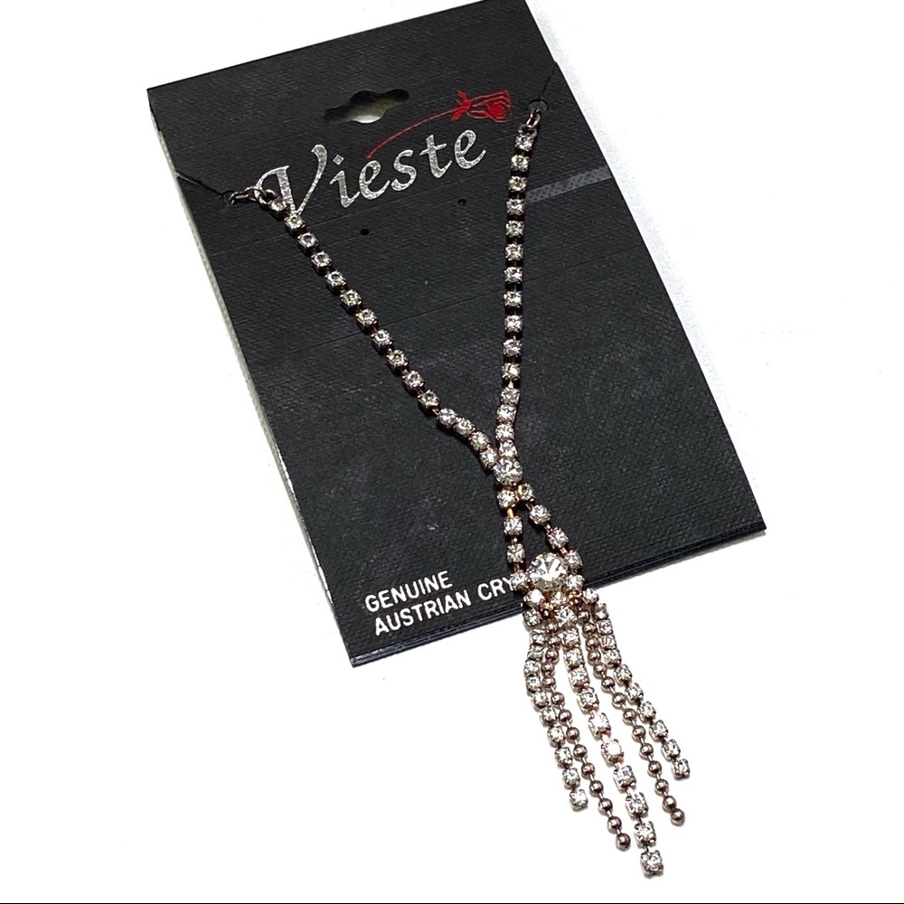 NWT VIESTE AUSTRIAN CRYSTAL RHINESTONE DROP FRINGE NECKLACE